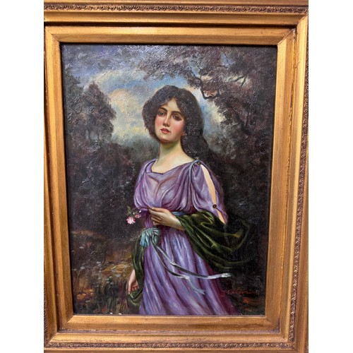 273 - A Pre-Raphaelite style overpainted oleograph, signed Wilson, framed