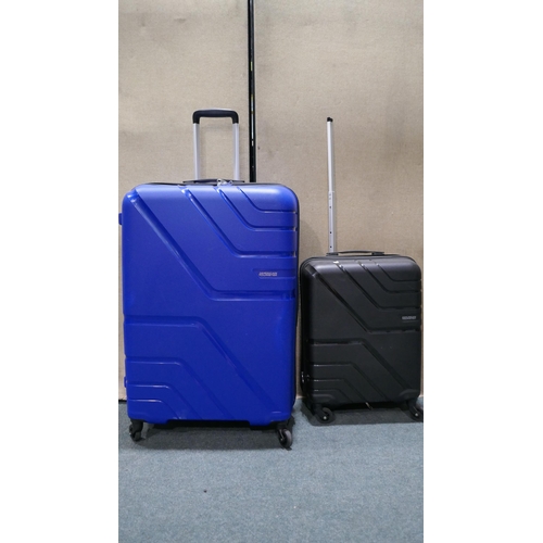 6294 - At Jetdriver Large Blue Hardside suitcase And American Tourister Jetdriver Carry on 55Cm 4 Wheel Spi... 