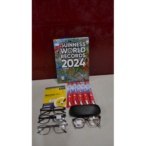 6073 - 5x Colgate Tooth Brushes, Guinness World Record Book 2024, FGX Reading Glasses And Norton 360 Deluxe... 