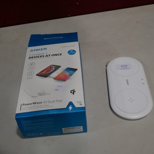 6133 - Anker Powerwave 10W Dual Charging Pad In White     (330-44) *This lot is subject to VAT