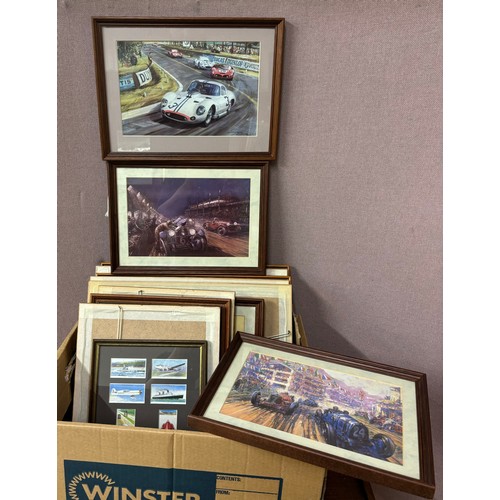 290A - Assorted motoring related prints, all framed