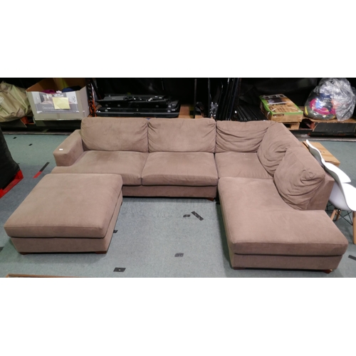 1494 - Kolby Chaise Brown Fabric Sofa and Footstool (Damaged) Original RRP £739.99 + vat        (329-103)  ... 