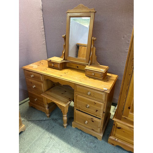 1473 - A pine dressing table with mirror and stool