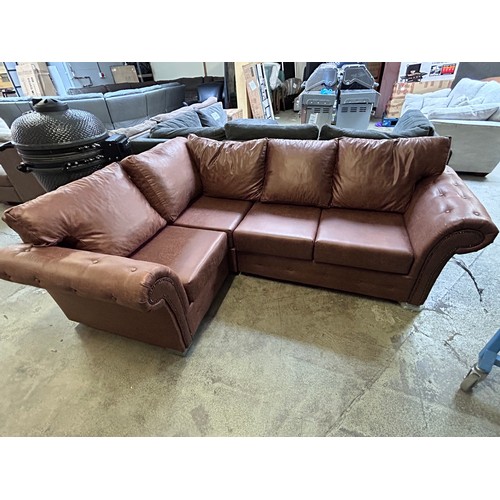 1485 - A PU brown leather corner sofa