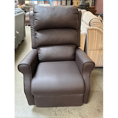 1490 - A brown vegan leather power recliner armchair