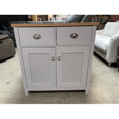 1521 - A grey two door two drawer compact sideboard with wooden top