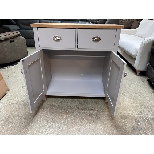 1521 - A grey two door two drawer compact sideboard with wooden top