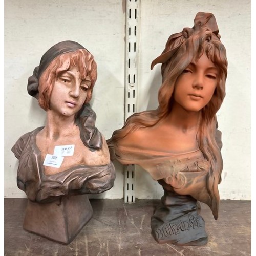 307 - Two Art Nouveau style faux terracotta busts of lady's