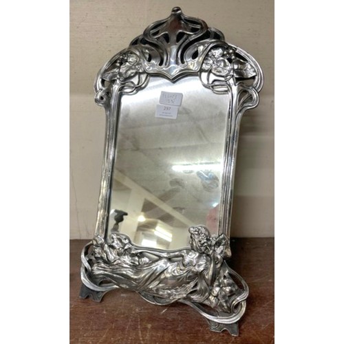 297 - An Art Nouveau style silver effect framed table strut mirror