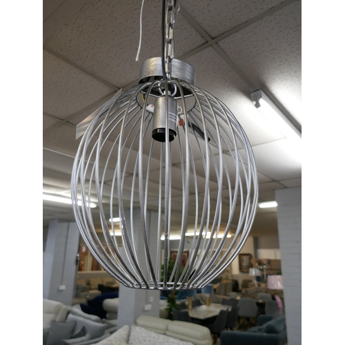 1410 - A pair of silver wire globe ceiling pendants