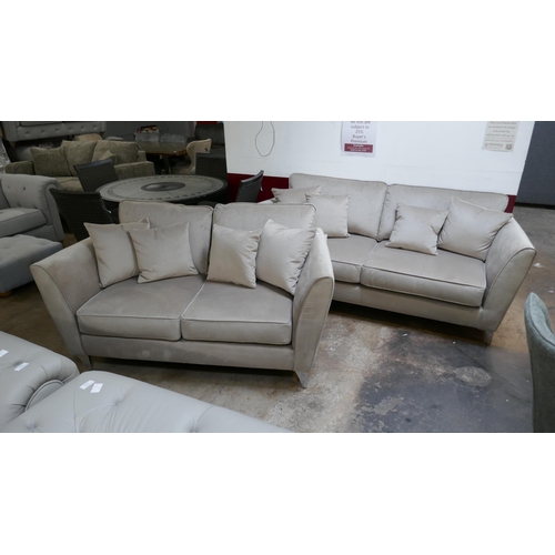 1303 - A mink velvet three seater sofa and a two seater sofa RRP £2199