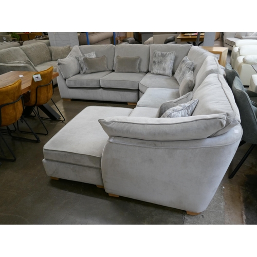 1305 - A Barker & Stonehouse silver velvet corner sofa and footstool RRP £3695