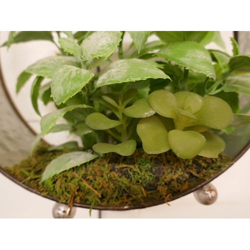 1317 - Faux green succulents in a round iron pot  - H 30cms (66554912)