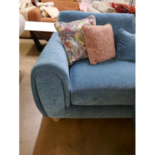 1327 - A kingfisher blue textured velvet three seater sofa and a contrasting blue velvet two seater sofa