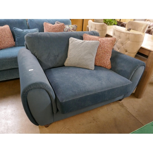 1327 - A kingfisher blue textured velvet three seater sofa and a contrasting blue velvet two seater sofa