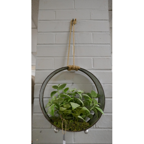 1357 - Faux green succulents in a round iron pot  - H 30cms (66554912)