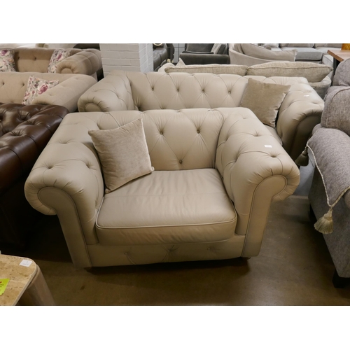 1358 - A stone leather Chesterfield three seater sofa and love seat, brand new RRP £2658