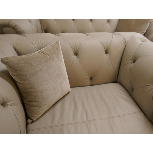 1358 - A stone leather Chesterfield three seater sofa and love seat, brand new RRP £2658