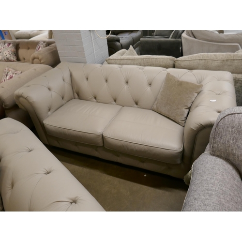 1358 - A stone leather Chesterfield three seater sofa and love seat, brand new RRP £2658