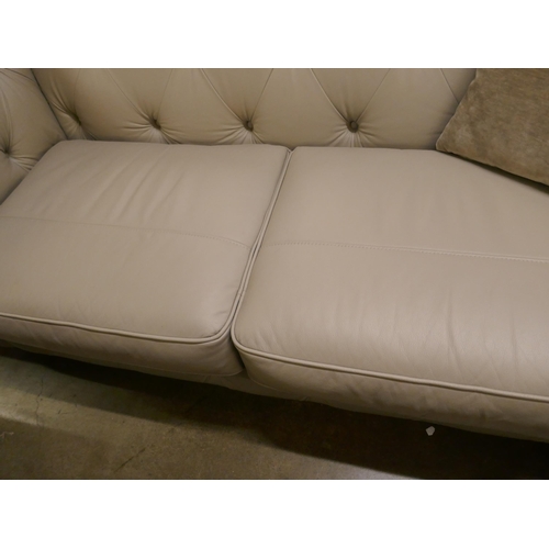 1358 - A stone leather Chesterfield three seater sofa and love seat, brand new RRP £2658