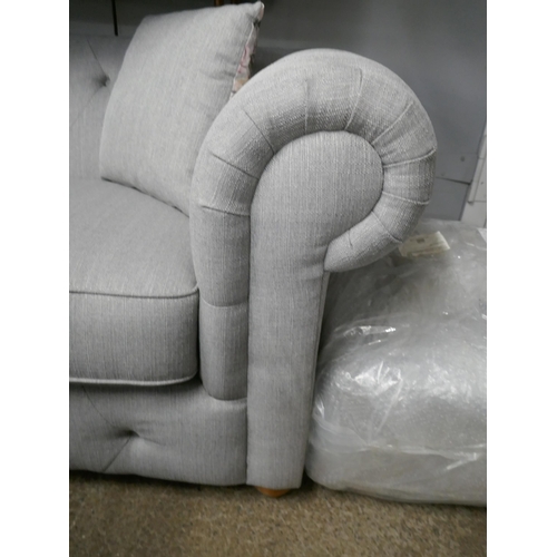 1378 - A grey weave Chesterfield three seater sofa, two seater sofa and footstool RRP £2568