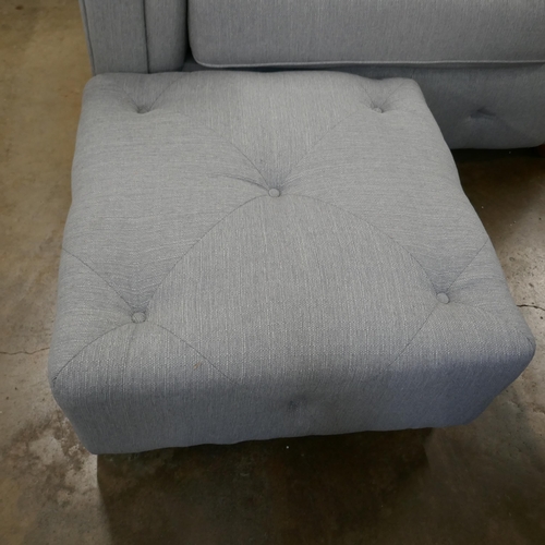 1388 - A grey weave Chesterfield three seater sofa, love seat and footstool RRP £2458