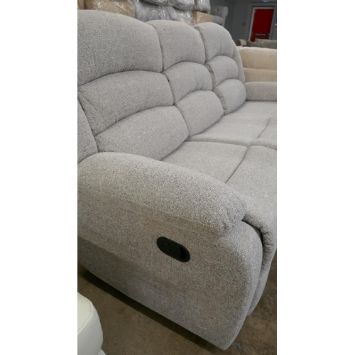 1392 - A DFS Malaga natural fabric reclining three seater sofa, reclining two seater sofa and reclining arm... 