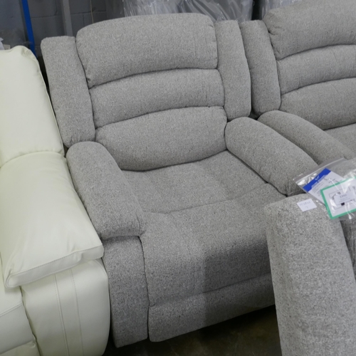 1392 - A DFS Malaga natural fabric reclining three seater sofa, reclining two seater sofa and reclining arm... 