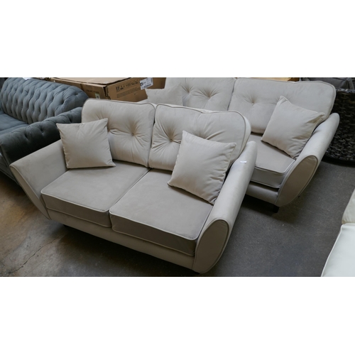 1400 - A DFS Zinc light mink velvet three seater and two seater sofa RRP £2328