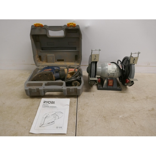 2001 - A Performance Power NLH150BG 240v 150w bench grinder and a Ryobi ECS-1214 240v corner sander with ca... 