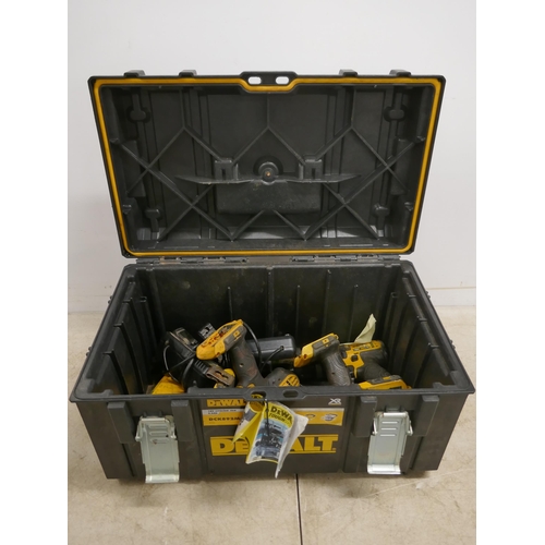 2005 - A DeWalt Tough System toolbox containing a quantity of DeWalt items including 3 cordless drills, 1 c... 