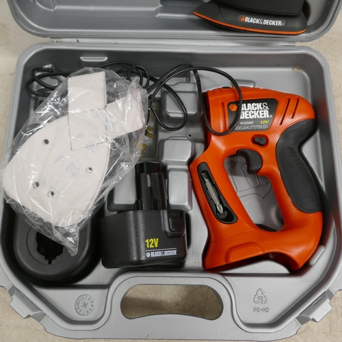 2012 - A Black and Decker KC2000 cordless 12v 3-in-1 jigsaw/drill/sander with case, battery and charger and... 