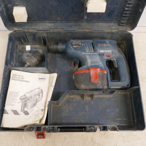 2017 - A Bosch GBH 24v cordless hammer drill with one battery, with case and an industrial style kitchen ut... 