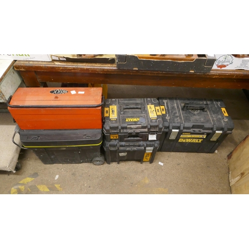 2034 - A selection of tool boxes including DeWalt T-Stak cases, a mobile tool chest and a metal cantilever ... 