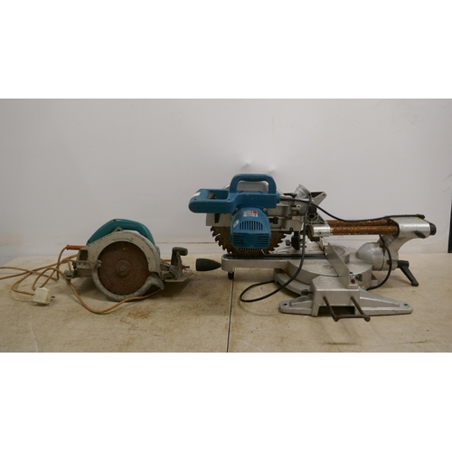 2054 - A Wolf sapphire circular saw and a Makita L50714 tilting compound mitre saw