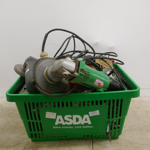 2055 - A large quantity of tools including angle grinders, drill bits, Greencell batteries, screwdrivers, e... 