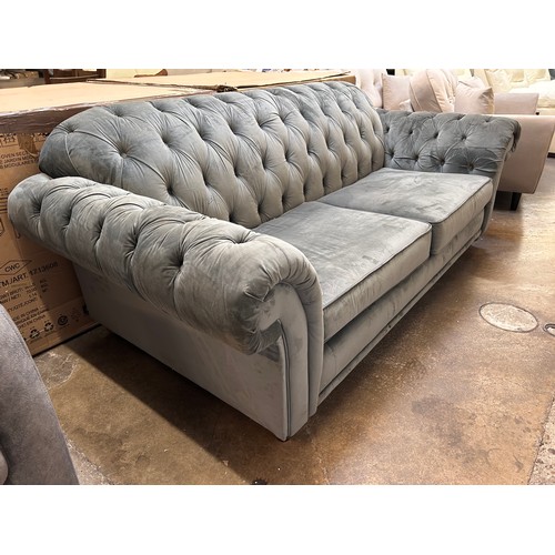 1450 - Bordeaux 3 Seater Velvet Greybutton Back 'Steel', Original RRP £833.33 + Vat (4211-10) *This lot is ... 