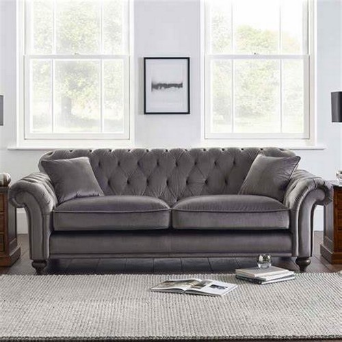 1450 - Bordeaux 3 Seater Velvet Greybutton Back 'Steel', Original RRP £833.33 + Vat (4211-10) *This lot is ... 