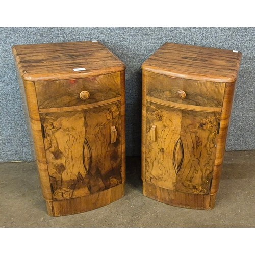 115 - A pair of Art Deco figured walnut pot cupboards