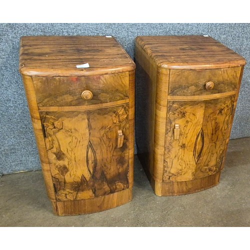 115 - A pair of Art Deco figured walnut pot cupboards