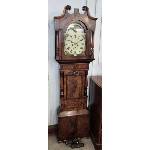 117 - A 19th Century mahogany 8-day longcase clock, with painted moon phase rolling dial