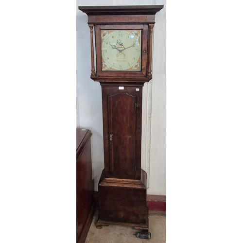 118 - An 18th Century oak 30 hour longcase clock, the painted dial signed Hallam, Nottingham