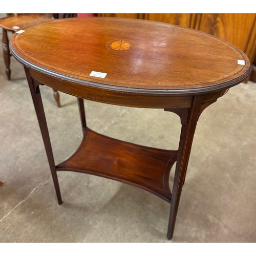 155 - An Edward VII inlaid mahogany two tier oval occasional table