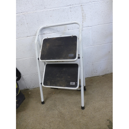 2179 - 3 step ladders, fold up step and a footstool