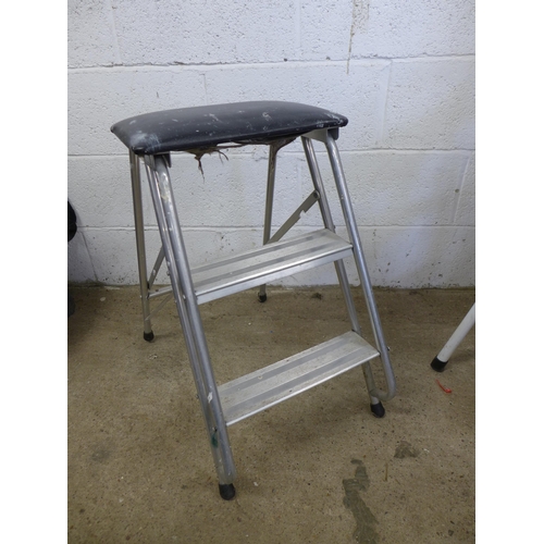 2179 - 3 step ladders, fold up step and a footstool