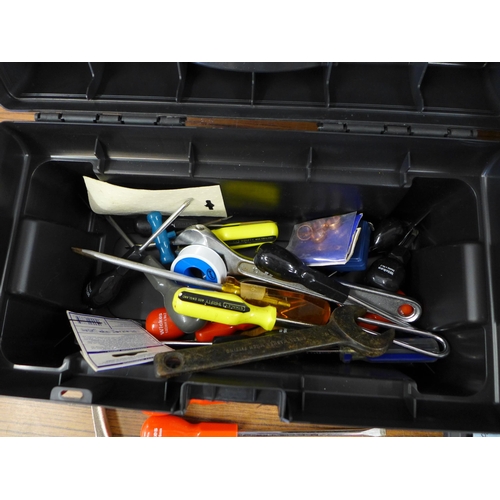 2252 - 2 tool boxes including an assortment of hand tools including hammers, a chisel, a set square, screwd... 