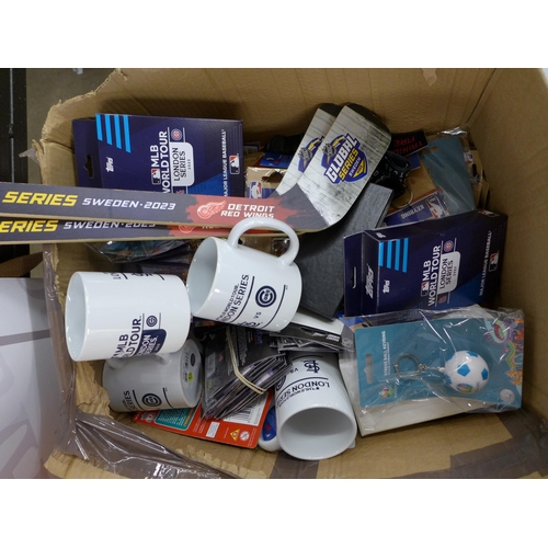 2255 - A large quantity of sports memorabilia, including scarves, cards, hats, shirts, mugs, magnets, foam ... 