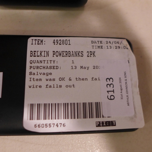 6133 - 2x Mixed Belkin Powerbanks - Bpb1020Bk 1X20K 1X10K     (332-316) *This lot is subject to vat