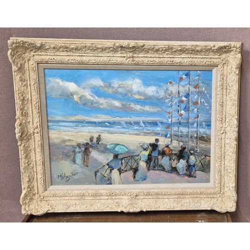 251 - Baron Michael D'Aguilar (b.1924), Sui la plage Regatta, oil on board, framed