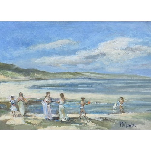 252 - Baron Michael D'Aguilar (b.1924), Sui la plage, oil on board, framed